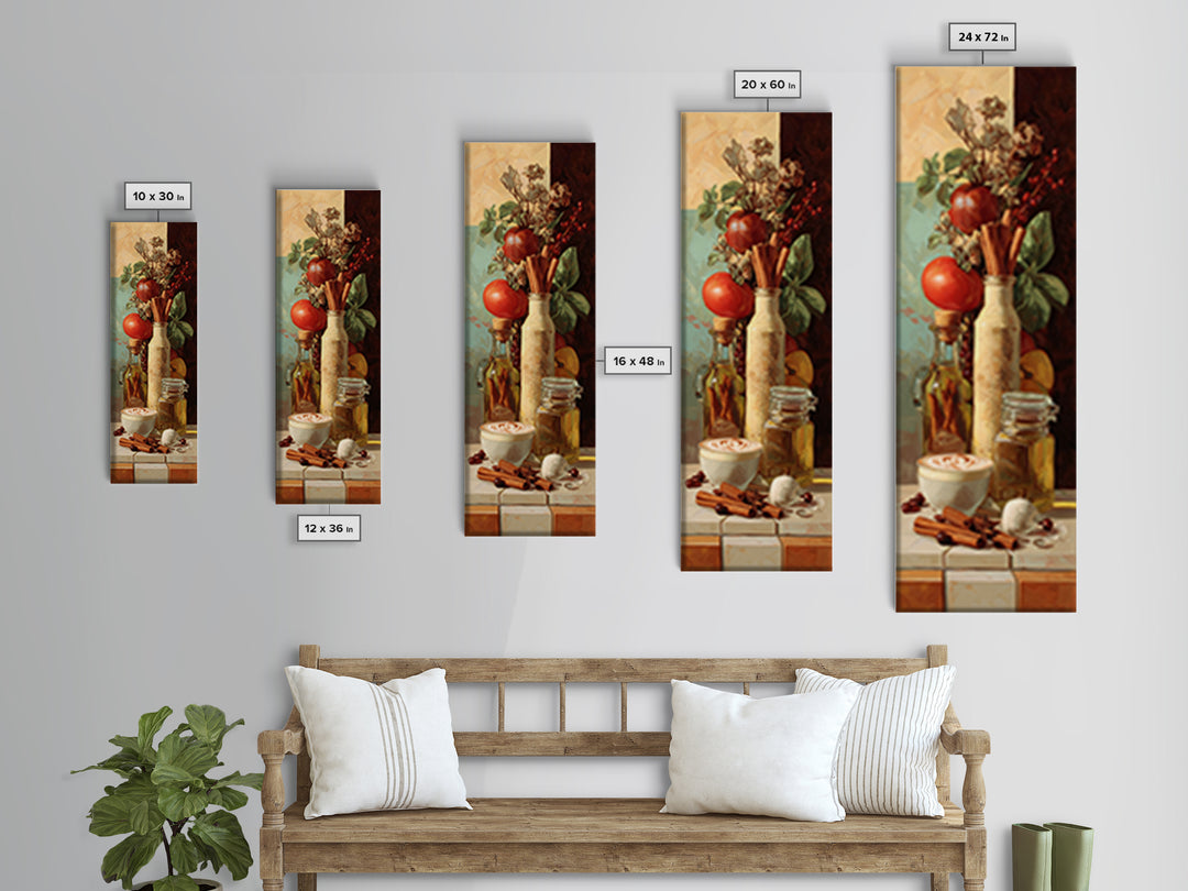 Cinnamon Sticks and Cappuccino Foam Still Life Framed Canvas Print, Coffee Shop Art, Printable Wall Art, Cafe Decor, Cafe, CSA-1x3-36