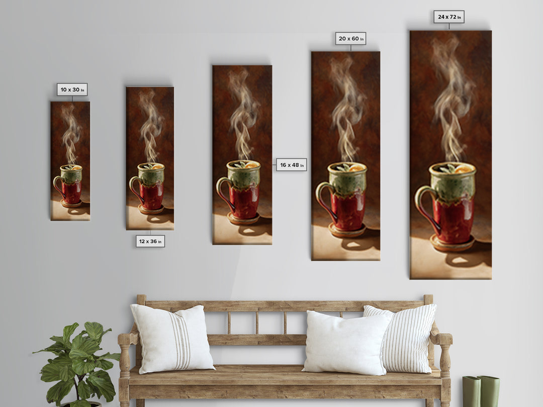 Espresso Cup with Rising Steam and Warm Canvas Print, Coffee Shop Art, Minimalist Decor, Cafe Decor, Cafe, Kitchen Wall Art, CSA-1x3-37