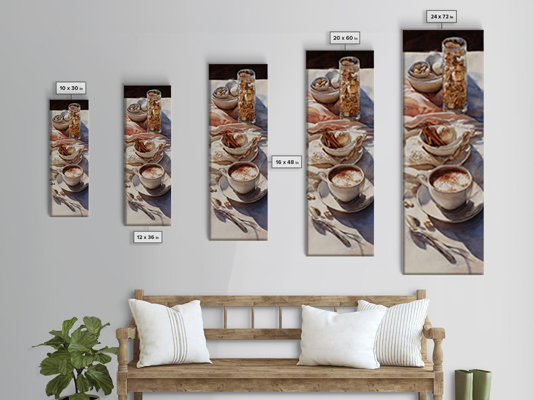 Cinnamon Sticks and Cappuccino Foam Still Life Canvas Print, Coffee Shop Art, Printable Art, Cafe Decor, Abstract Art, Cafe, CSA-1x3-60