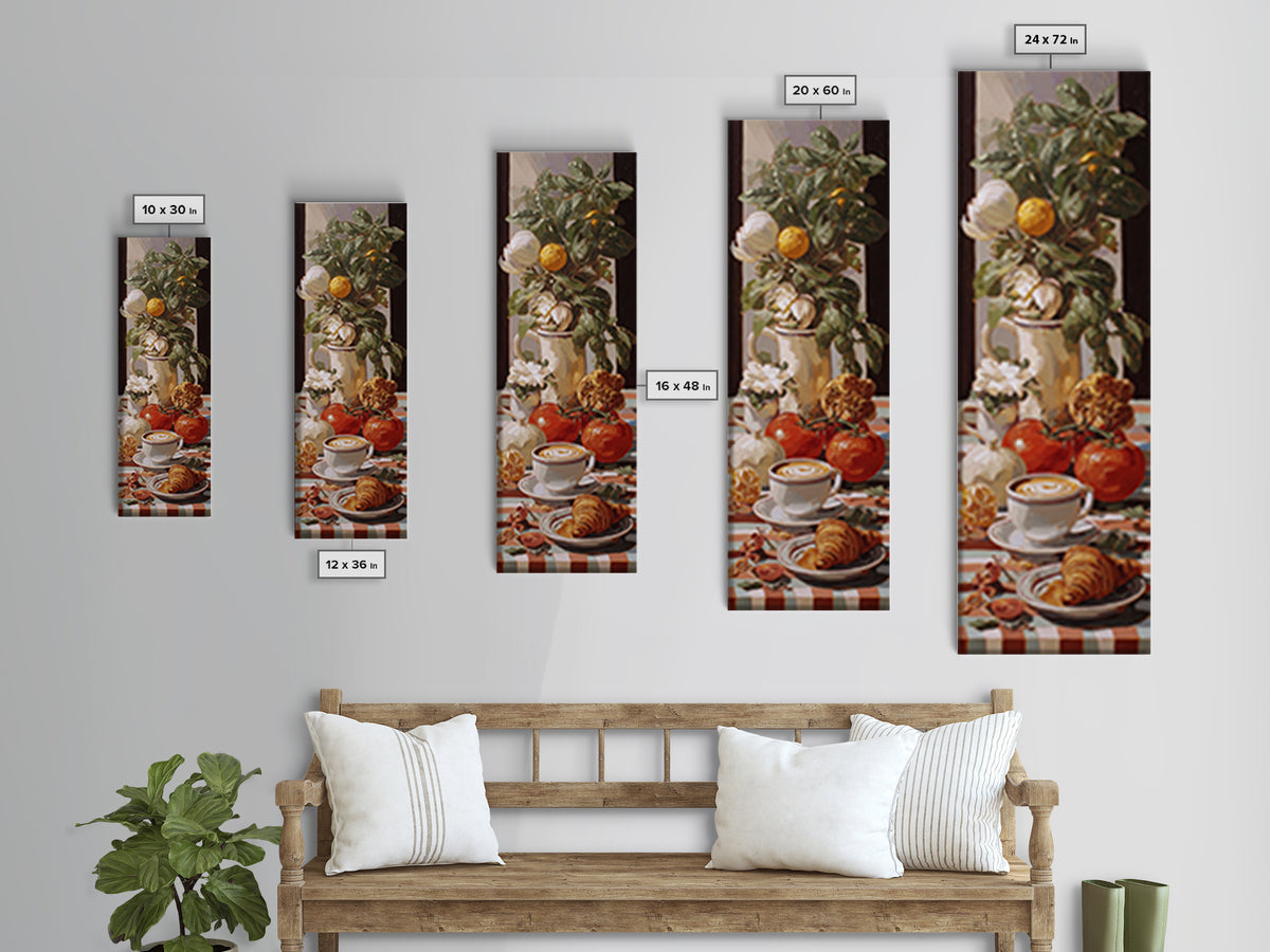 Croissant and Cappuccino on Striped Cloth Canvas Print, Coffee Shop Art, Printable, Cafe Decor, Fine Art, Cafe, Dopamine Decor, CSA-1x3-65