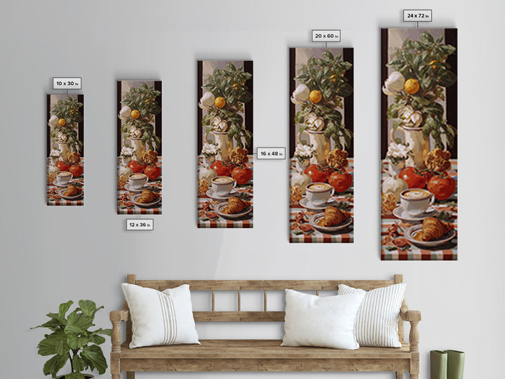 Croissant and Cappuccino on Striped Cloth Canvas Print, Coffee Shop Art, Printable, Cafe Decor, Fine Art, Cafe, Dopamine Decor, CSA-1x3-65