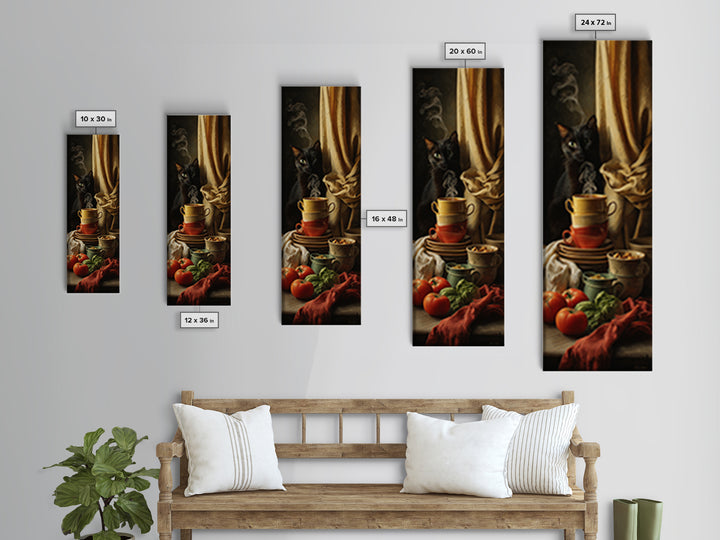 Black Cat Beside a Steaming Cup Framed Canvas Print, Coffee Shop Art, Fine Art Print, Cafe Decor, Fine Art, Cafe, Printable, CSA-1x3-74