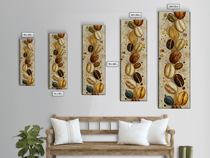 Coffee Bean Pattern Framed Canvas Print, Coffee Shop Art, Neutral Decor, Cafe Decor, Fine Art, Cafe, Home Decor, Wall Decor, CSA-1x3-75