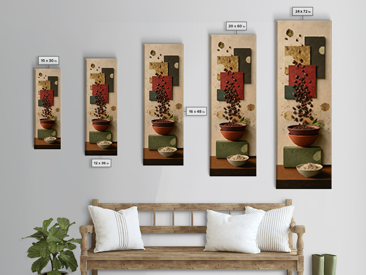 Roasted Beans Falling Through Dark Space Framed Canvas Print, Coffee Shop Art, Contemporary Art, Cafe Decor, Fine Art, Cafe, CSA-1x3-8