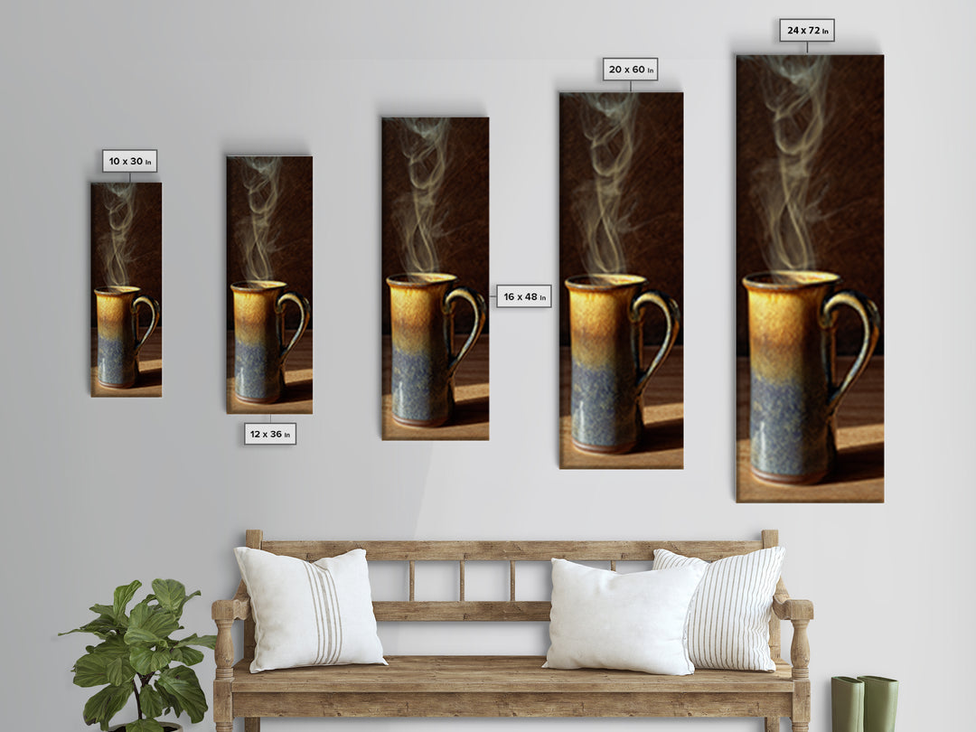 Espresso Cup with Rising Steam and Warm Canvas Print, Coffee Shop Art, Gothic Home Decor, Cafe Decor, Fine Art, Cafe, CSA-1x3-85