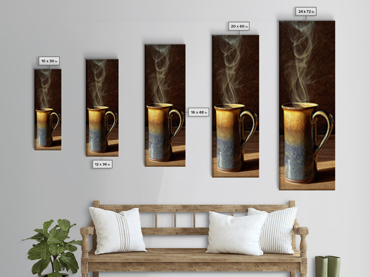 Espresso Cup with Rising Steam and Warm Canvas Print, Coffee Shop Art, Gothic Home Decor, Cafe Decor, Fine Art, Cafe, CSA-1x3-85
