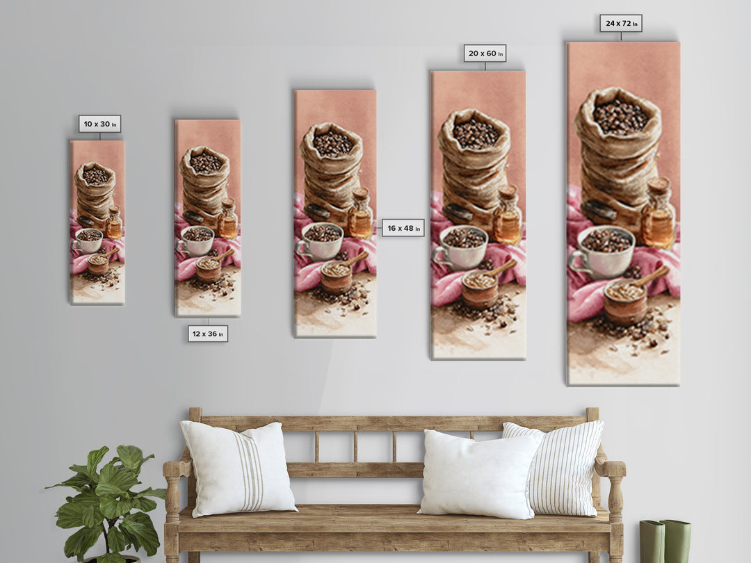 Coffee Beans and Burlap Sack Still Life Canvas Print, Coffee Shop Art, Contemporary Art, Cafe Decor, Cafe, Printable Art, CSA-1x3-86