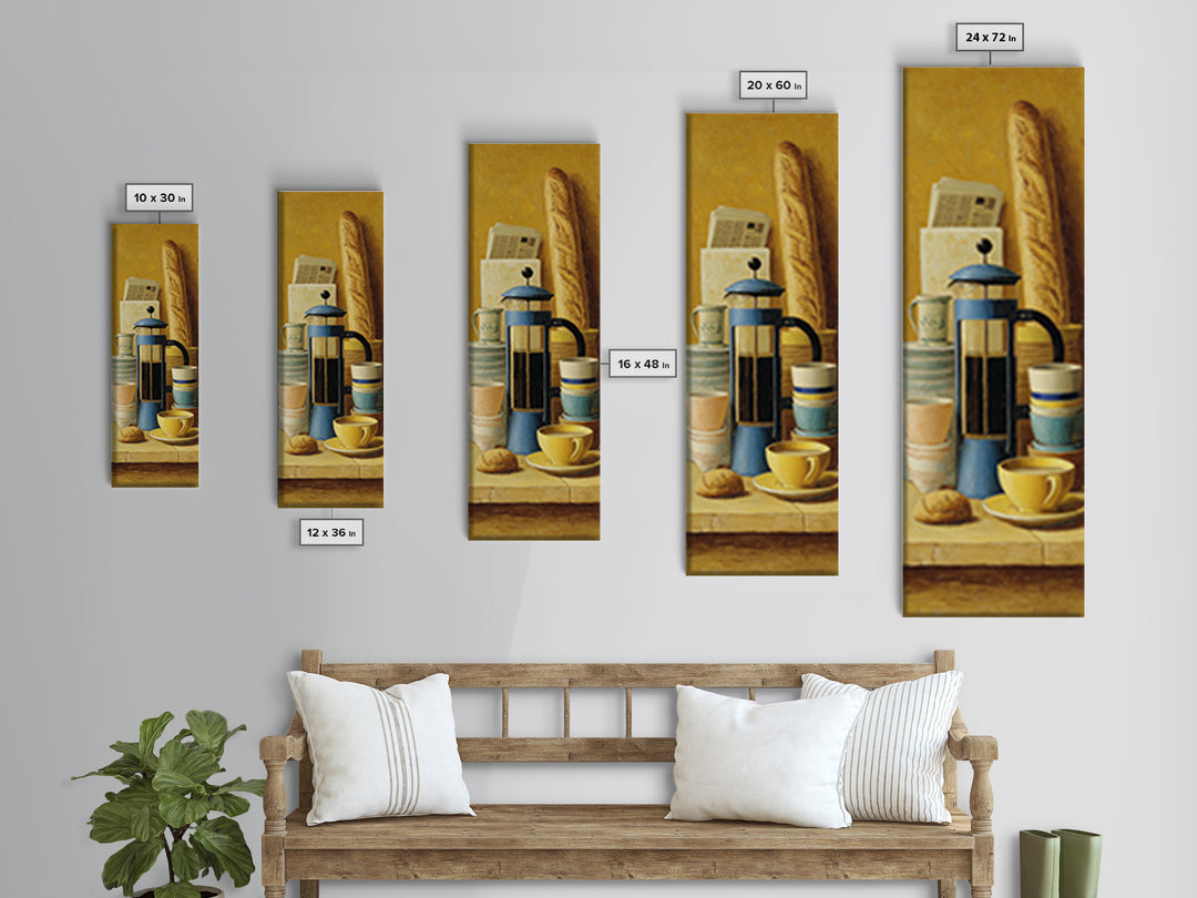 French Press and Morning Newspaper Without Readable Canvas Print, Coffee Shop Art, Room Decor, Cafe Decor, Fine Art, Cafe, CSA-1x3-94