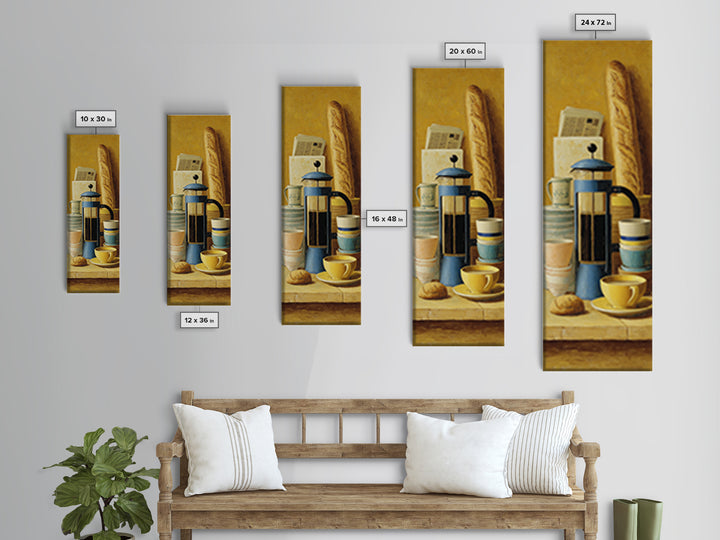French Press and Morning Newspaper Without Readable Canvas Print, Coffee Shop Art, Room Decor, Cafe Decor, Fine Art, Cafe, CSA-1x3-94