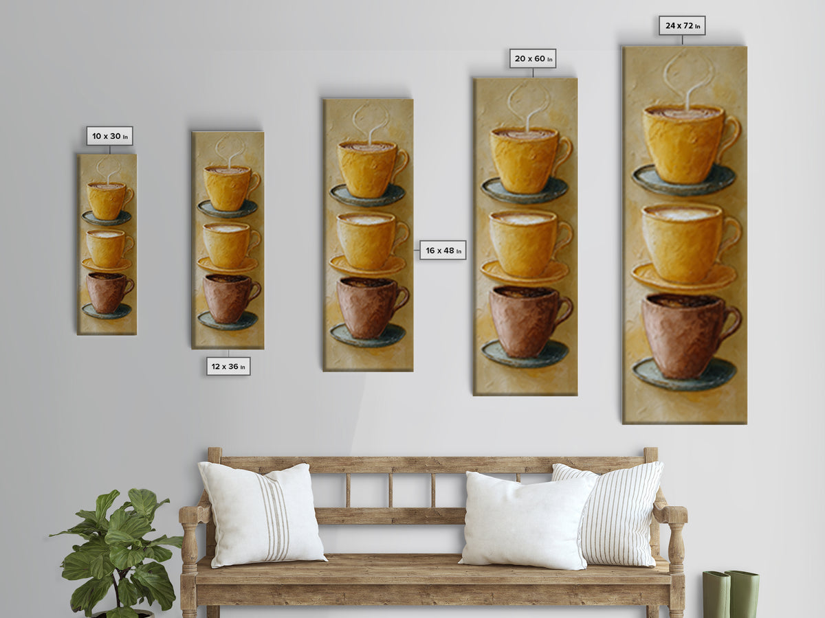 Two Cups Facing Each Other Canvas Print, Coffee Shop Art, Boho Decor, Cafe Decor, Oil Painting, Cafe, Printable, CSA-1x3-97