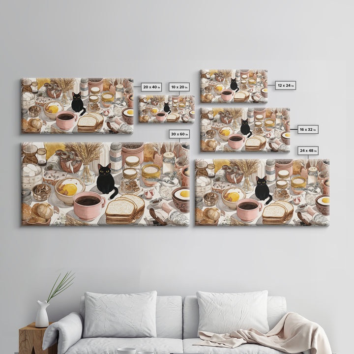 Black Cat Beside a Steaming Cup Framed Canvas Print, Coffee Shop Art, Contemporary Art, Cafe Decor, Cafe, Printable Art, CSA-2x1-10