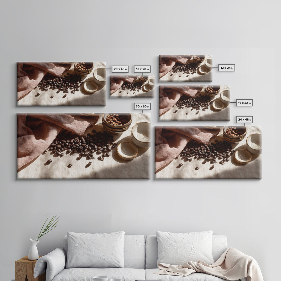 Roasted Beans Falling Through Dark Space Framed Canvas Print, Coffee Shop Art, Fine Art Print, Cafe Decor, Fine Art, Cafe, CSA-2x1-16