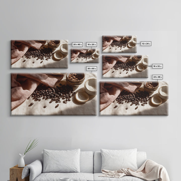 Roasted Beans Falling Through Dark Space Framed Canvas Print, Coffee Shop Art, Fine Art Print, Cafe Decor, Fine Art, Cafe, CSA-2x1-16