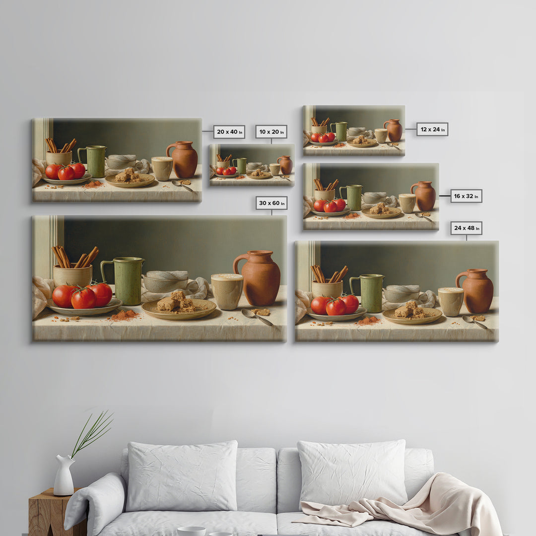 Cinnamon Sticks and Cappuccino Foam Still Life Framed Canvas Print, Coffee Shop Art, Statement Artwork, Cafe Decor, Cafe, CSA-2x1-20