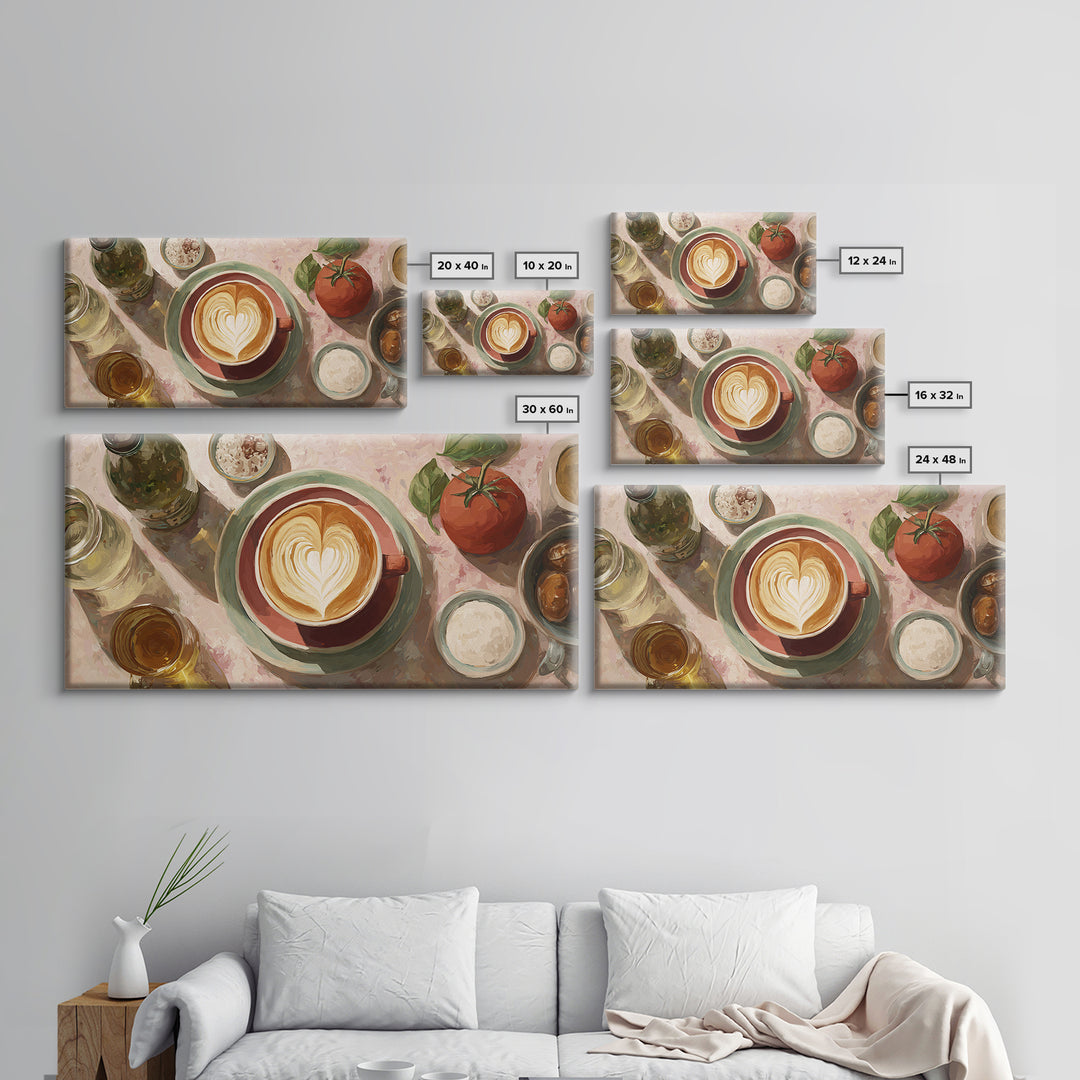 Latte Art Heart Seen from Above Framed Canvas Print, Coffee Shop Art, Minimalist Decor, Cafe Decor, Cafe, Kitchen Wall Art, CSA-2x1-24
