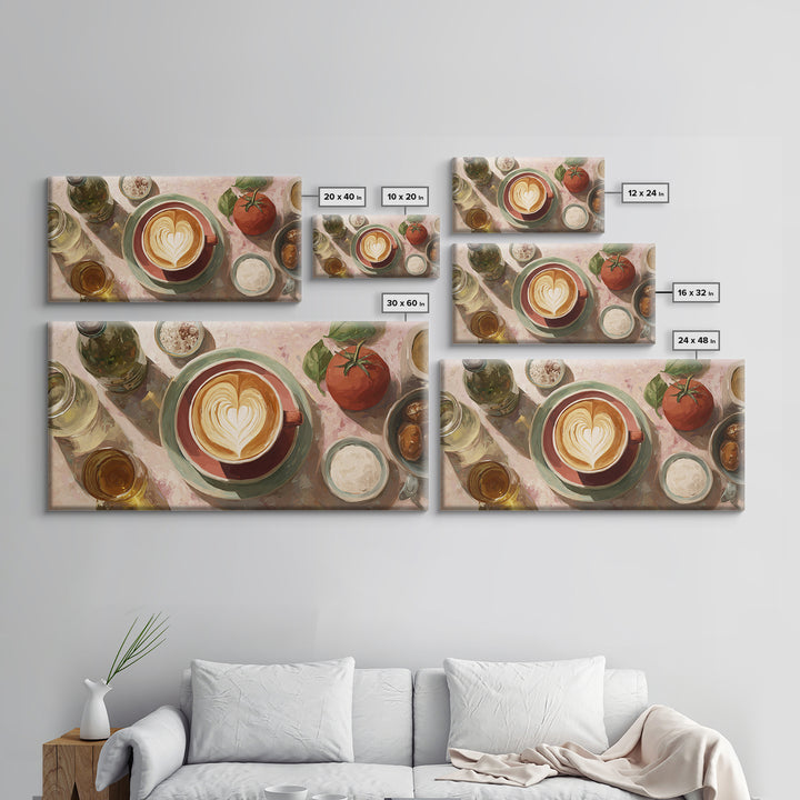 Latte Art Heart Seen from Above Framed Canvas Print, Coffee Shop Art, Minimalist Decor, Cafe Decor, Cafe, Kitchen Wall Art, CSA-2x1-24