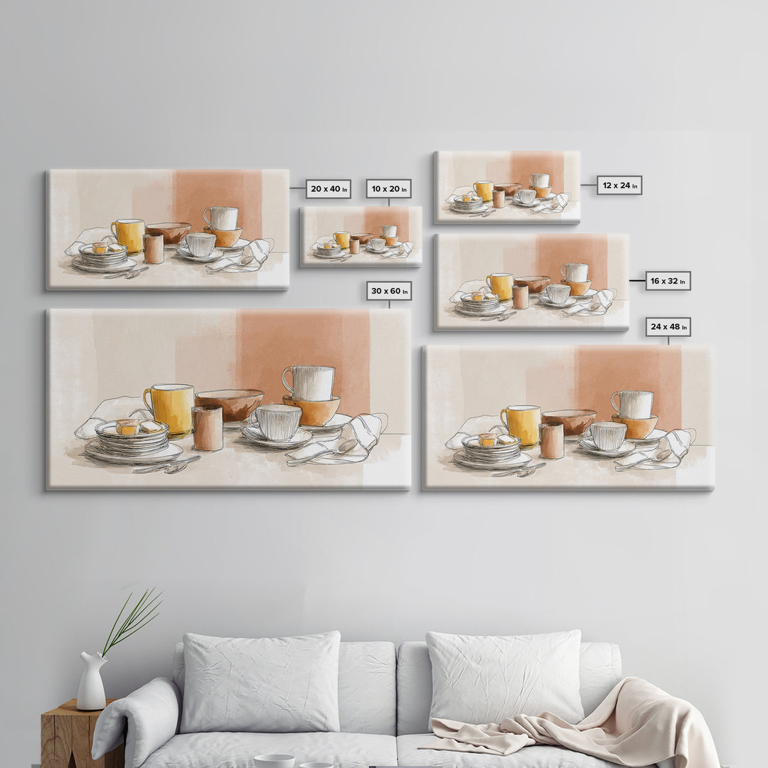 Minimal Line Art of a Cup and Framed Canvas Print, Coffee Shop Art, Luxury Decor, Cafe Decor, Abstract Art, Cafe, CSA-2x1-38