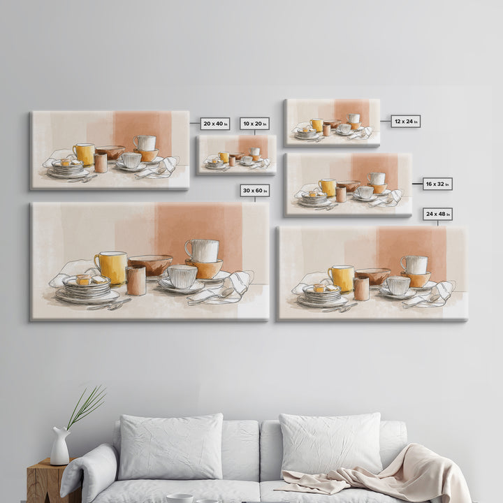 Minimal Line Art of a Cup and Framed Canvas Print, Coffee Shop Art, Luxury Decor, Cafe Decor, Abstract Art, Cafe, CSA-2x1-38