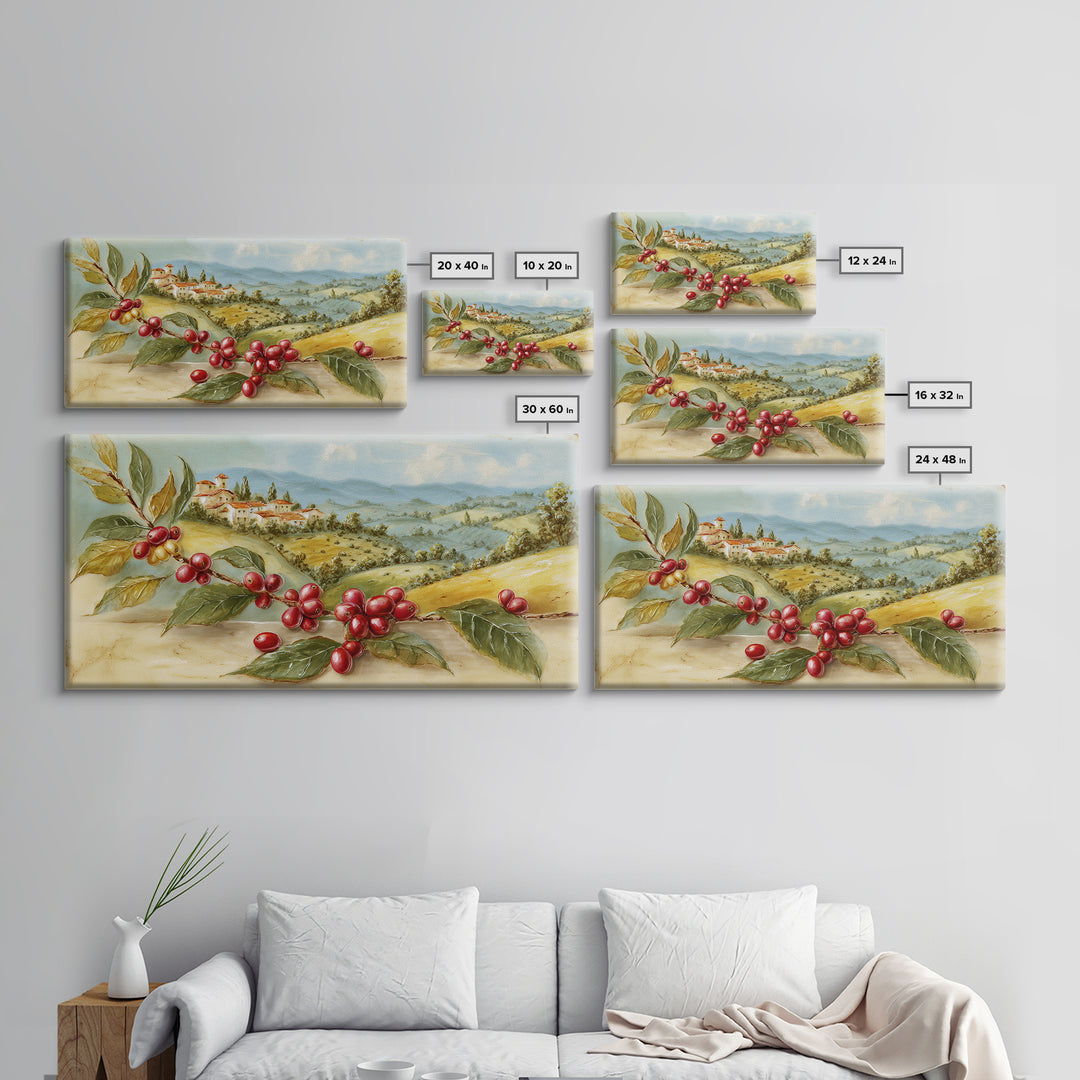 Coffee Farm Landscape Framed Canvas Print, Coffee Shop Art, Canvas Wall Art, Cafe Decor, Oil Painting, Cafe, Bedroom Wall Art, CSA-2x1-43
