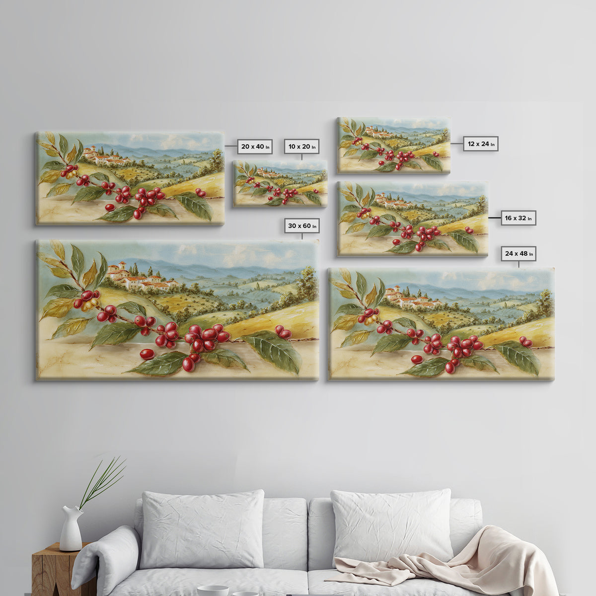 Coffee Farm Landscape Framed Canvas Print, Coffee Shop Art, Canvas Wall Art, Cafe Decor, Oil Painting, Cafe, Bedroom Wall Art, CSA-2x1-43