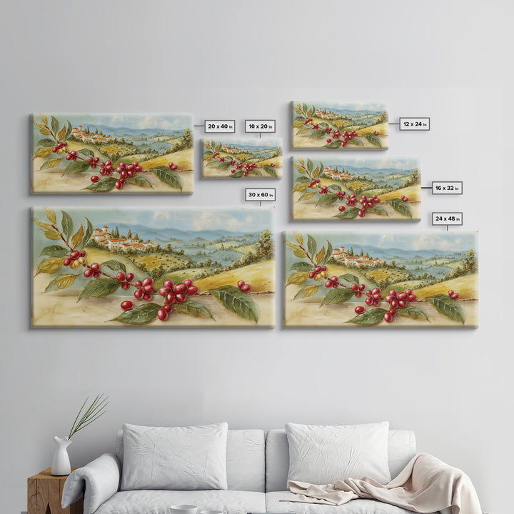Coffee Farm Landscape Framed Canvas Print, Coffee Shop Art, Canvas Wall Art, Cafe Decor, Oil Painting, Cafe, Bedroom Wall Art, CSA-2x1-43
