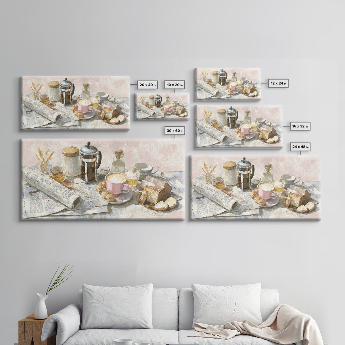 French Press and Morning Newspaper Without Readable Canvas Print, Coffee Shop Art, Art Print, Cafe Decor, Fine Art, Cafe, CSA-2x1-54