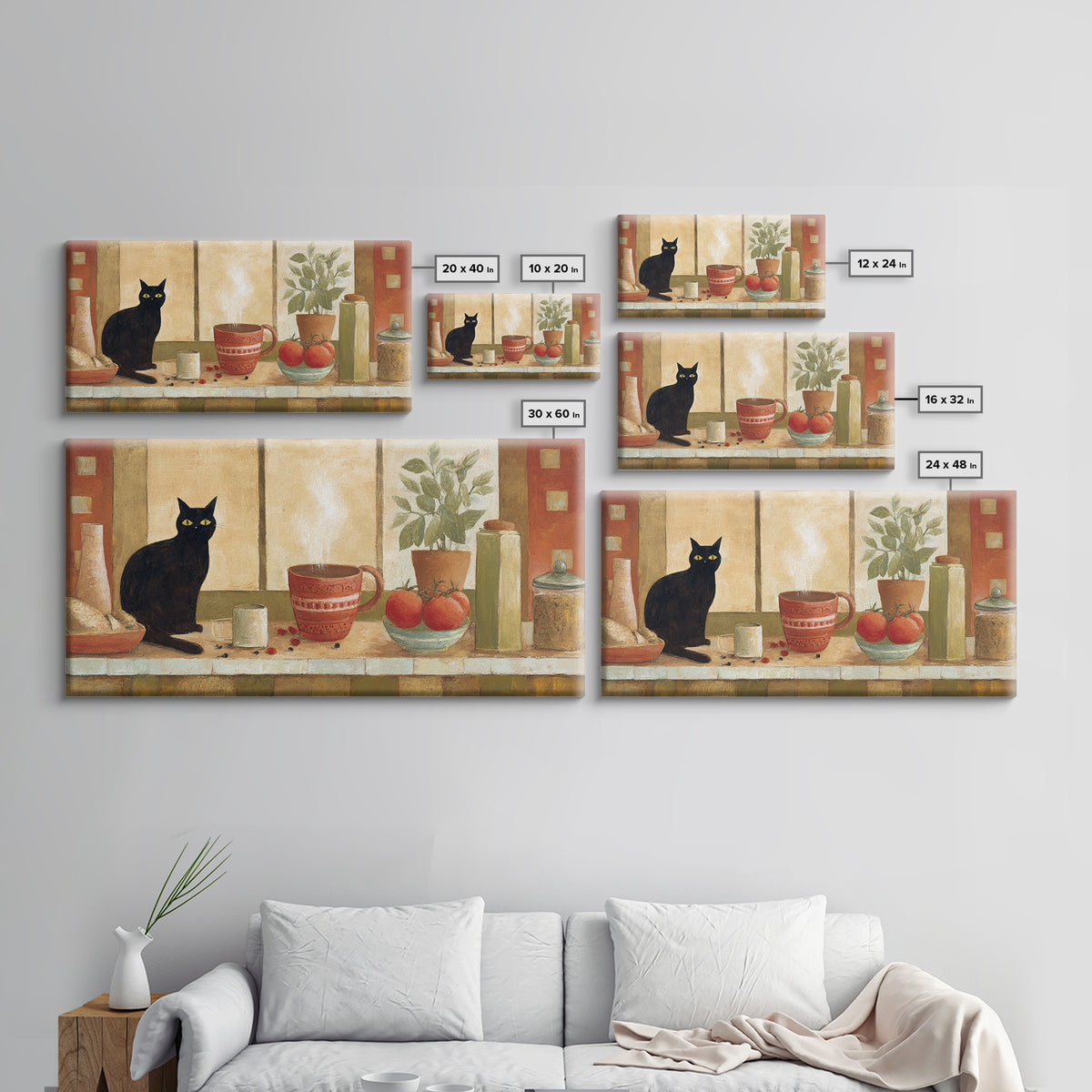 Black Cat Beside a Steaming Cup Canvas Print, Coffee Shop Art, Printable, Cafe Decor, Fine Art, Cafe, Dopamine Decor, CSA-2x1-58