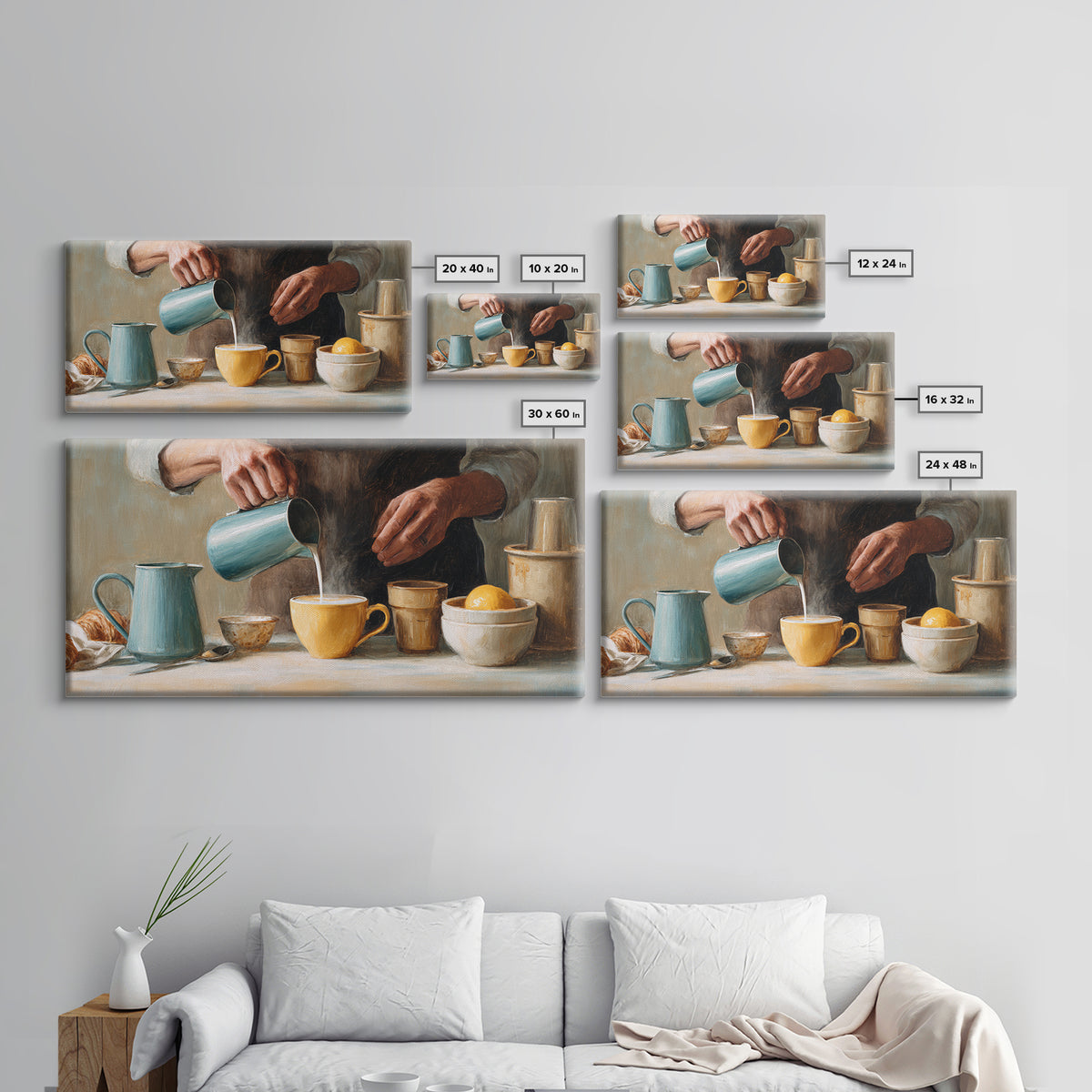 Barista Hands Pouring Milk into Espresso Framed Canvas Print, Coffee Shop Art, Printable Art, Cafe Decor, Abstract Art, Cafe, CSA-2x1-65