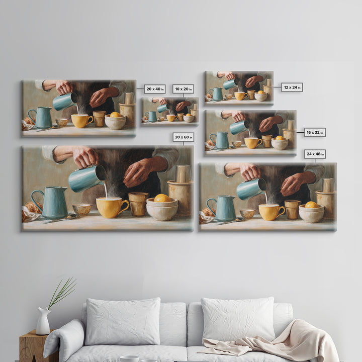 Barista Hands Pouring Milk into Espresso Framed Canvas Print, Coffee Shop Art, Printable Art, Cafe Decor, Abstract Art, Cafe, CSA-2x1-65