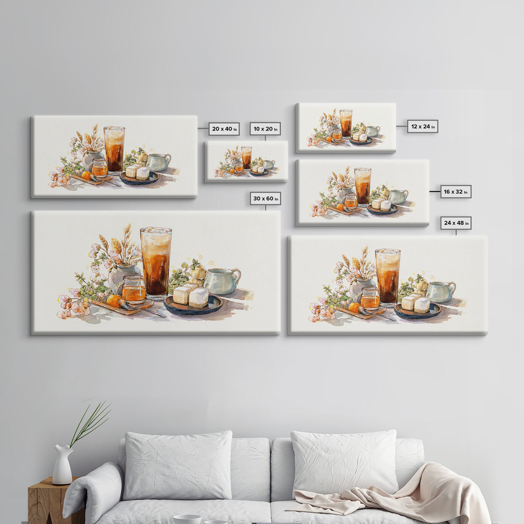 Iced Coffee Glass Framed Canvas Print, Coffee Shop Art, Food Art, Cafe Decor, Fine Art, Cafe, Minimalist Decor, CSA-2x1-79