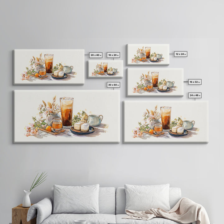 Iced Coffee Glass Framed Canvas Print, Coffee Shop Art, Food Art, Cafe Decor, Fine Art, Cafe, Minimalist Decor, CSA-2x1-79