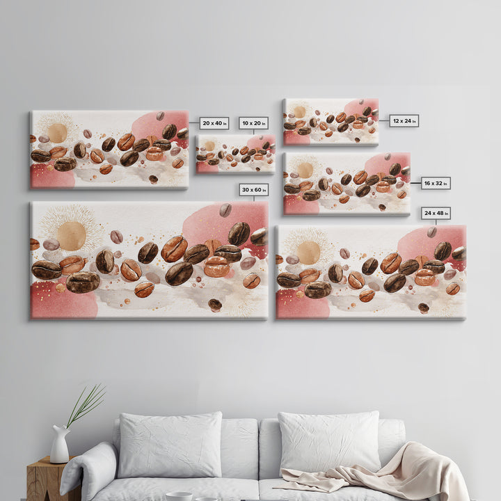 Roasted Beans Falling Through Dark Space Framed Canvas Print, Coffee Shop Art, Kitchen Art, Cafe Decor, Fine Art, Cafe, CSA-2x1-88