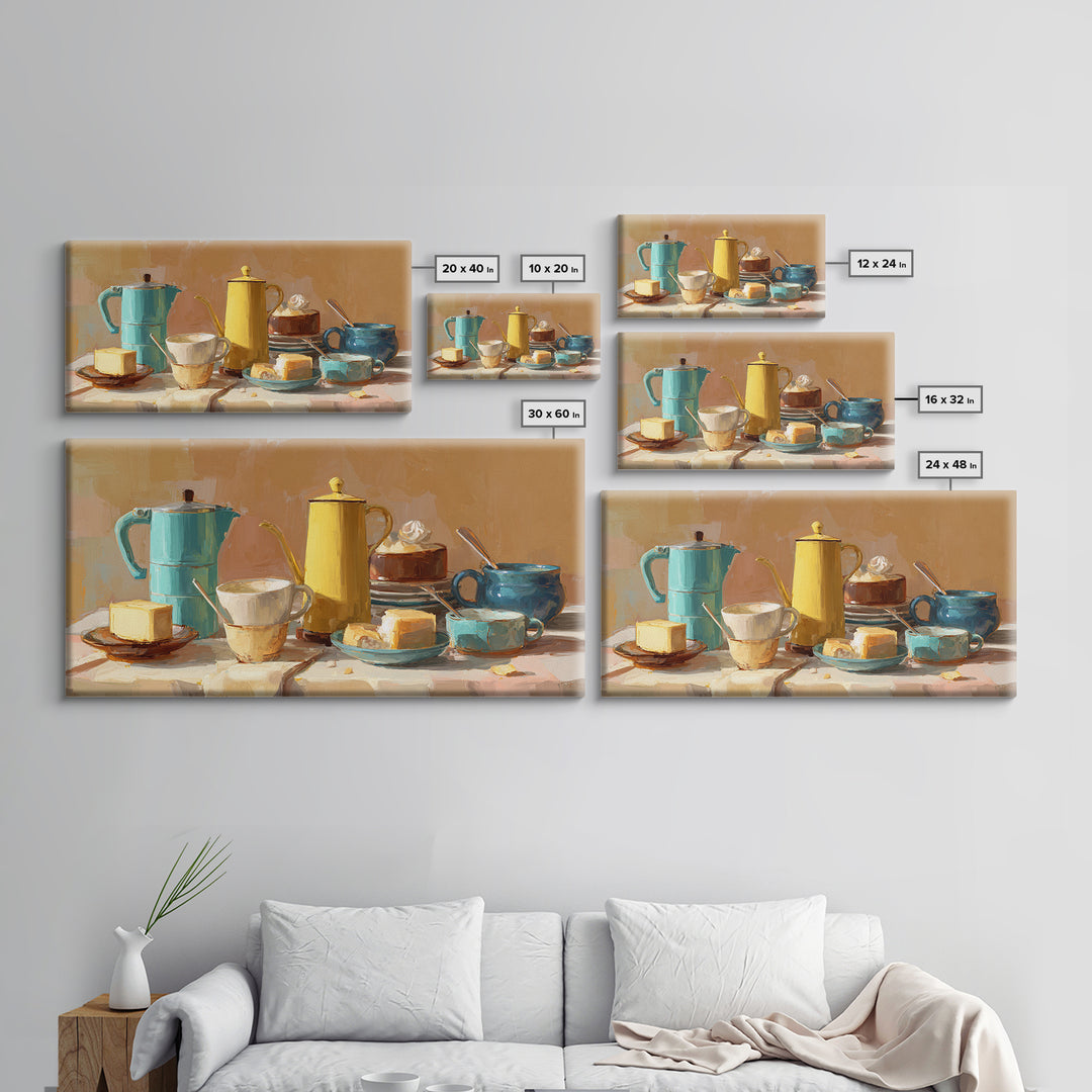 Mid Century Coffee Pot Framed Canvas Print, Coffee Shop Art, Digital Wall Art, Cafe Decor, Oil Painting, Cafe, Bedroom Wall Art, CSA-2x1-90