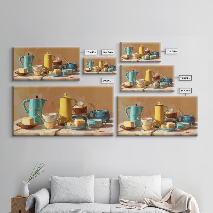 Mid Century Coffee Pot Framed Canvas Print, Coffee Shop Art, Digital Wall Art, Cafe Decor, Oil Painting, Cafe, Bedroom Wall Art, CSA-2x1-90