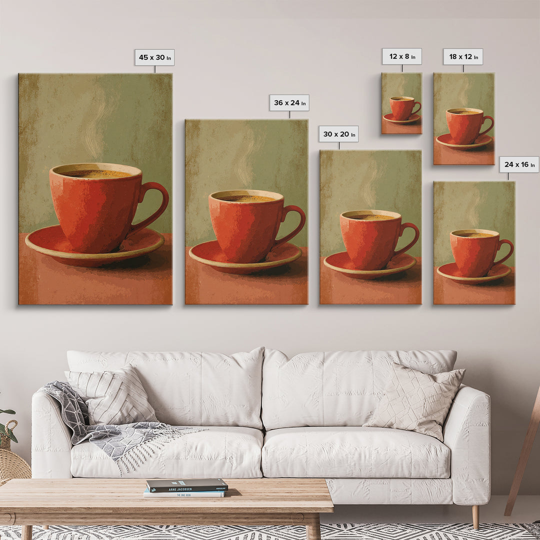 Retro Cafe Poster Coffee Cup Graphic Canvas Print, Coffee Shop Art, Minimalist Decor, Cafe Decor, Cafe, Kitchen Wall Art, CSA-2x3-15