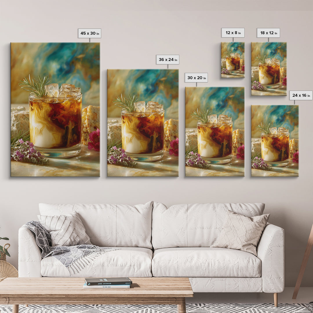 Iced Coffee Glass Framed Canvas Print, Coffee Shop Art, Contemporary Art, Cafe Decor, Cafe, Printable Art, Farmhouse Decor, CSA-2x3-19