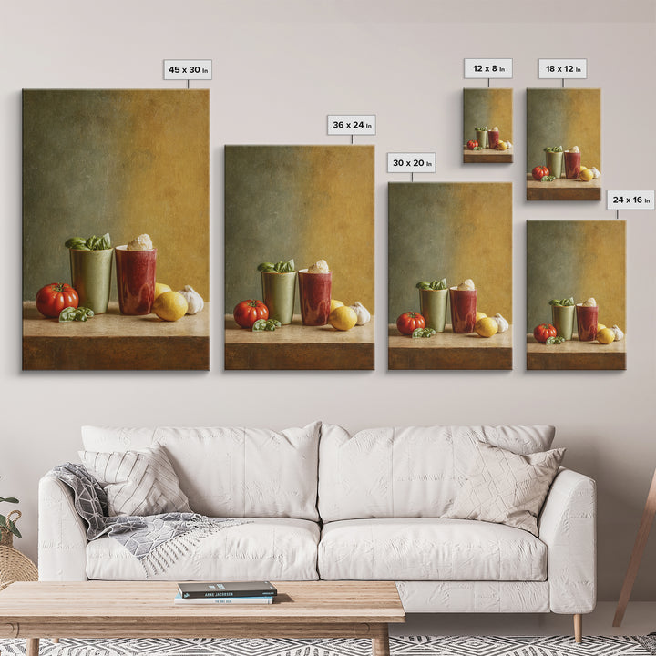 Two Cups Facing Each Other Framed Canvas Print, Coffee Shop Art, Digital Wall Art, Cafe Decor, Oil Painting, Cafe, CSA-2x3-21