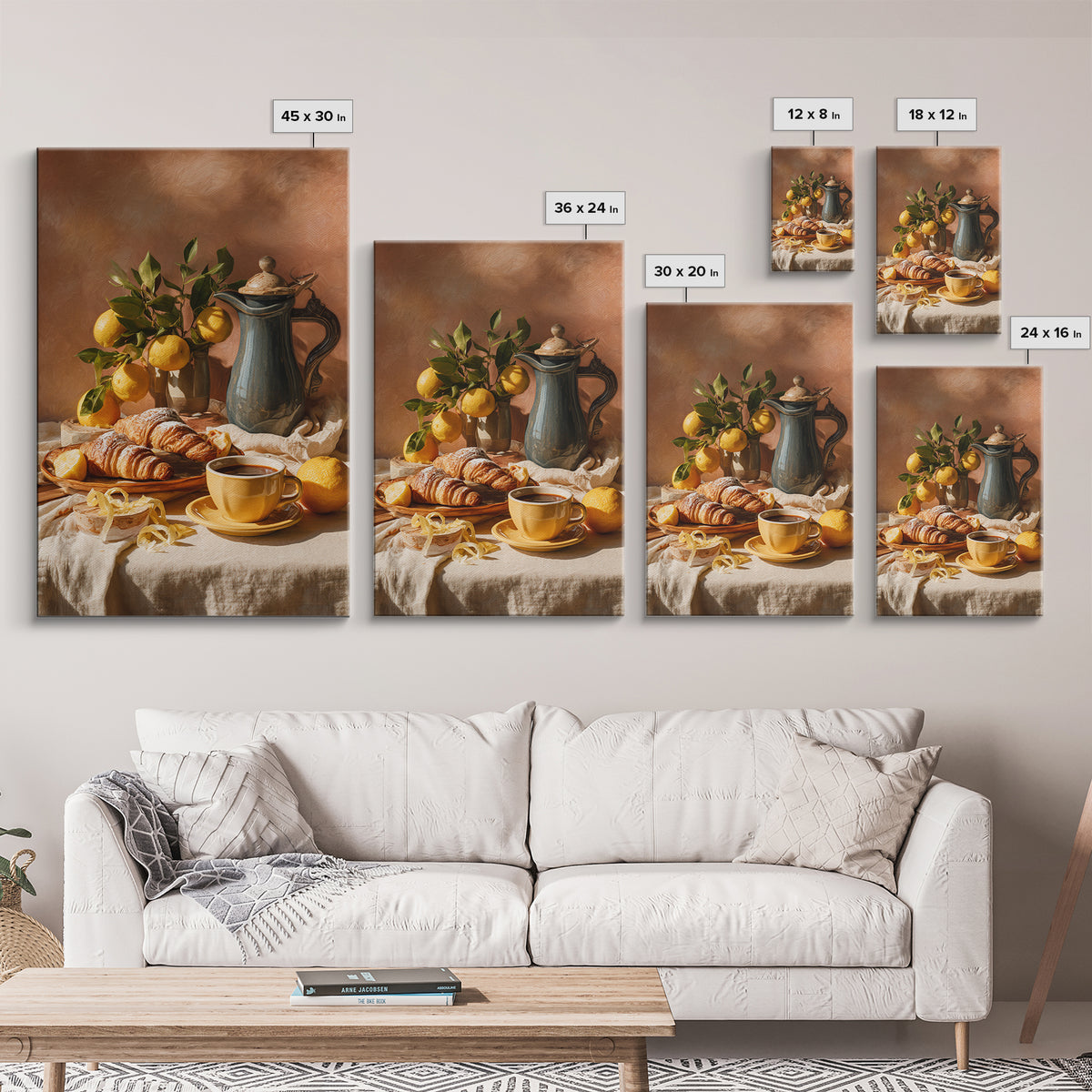 Sunlit Pastry and Coffee Arrangement Framed Canvas Print, Coffee Shop Art, Room Decor, Cafe Decor, Cafe, Canvas Wall Art, CSA-2x3-3