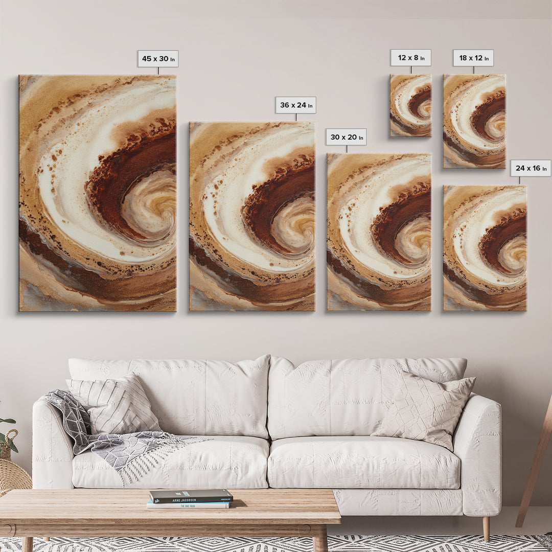 Abstract Brown and Cream Coffee Swirl Framed Canvas Print, Coffee Shop Art, Printable Art, Cafe Decor, Fine Art, Cafe, CSA-2x3-41