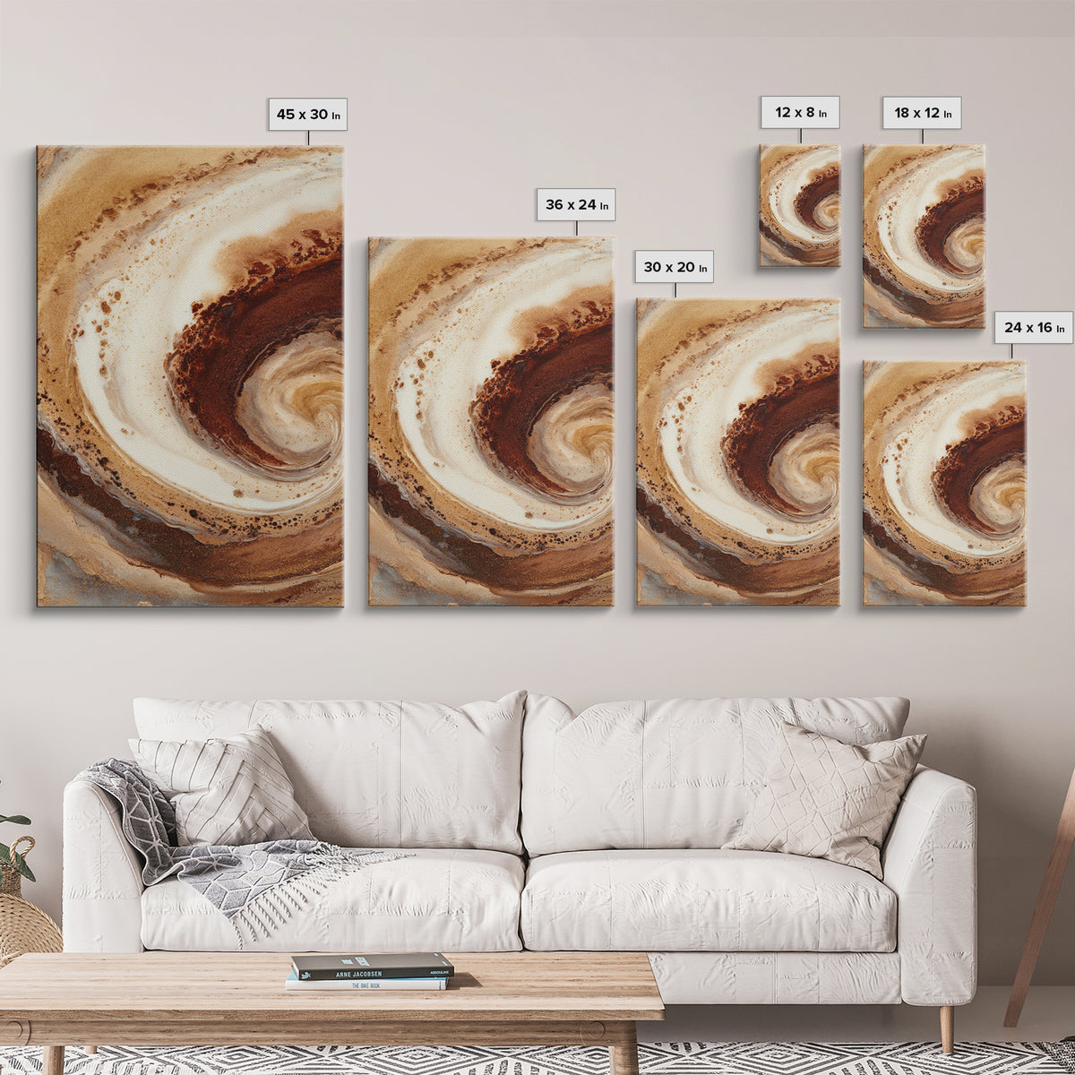 Abstract Brown and Cream Coffee Swirl Framed Canvas Print, Coffee Shop Art, Printable Art, Cafe Decor, Fine Art, Cafe, CSA-2x3-41