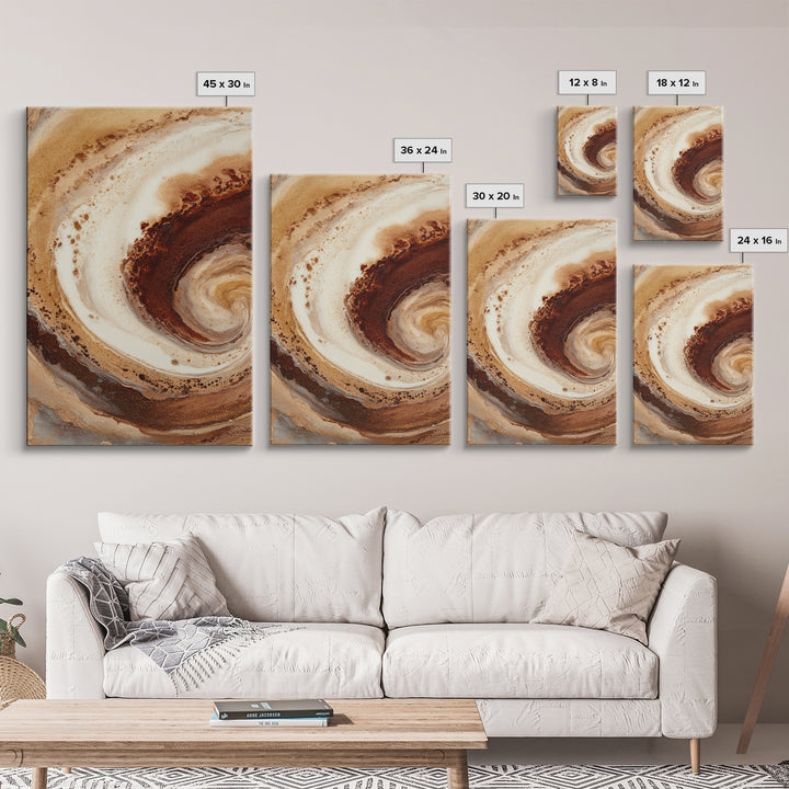 Abstract Brown and Cream Coffee Swirl Framed Canvas Print, Coffee Shop Art, Printable Art, Cafe Decor, Fine Art, Cafe, CSA-2x3-41
