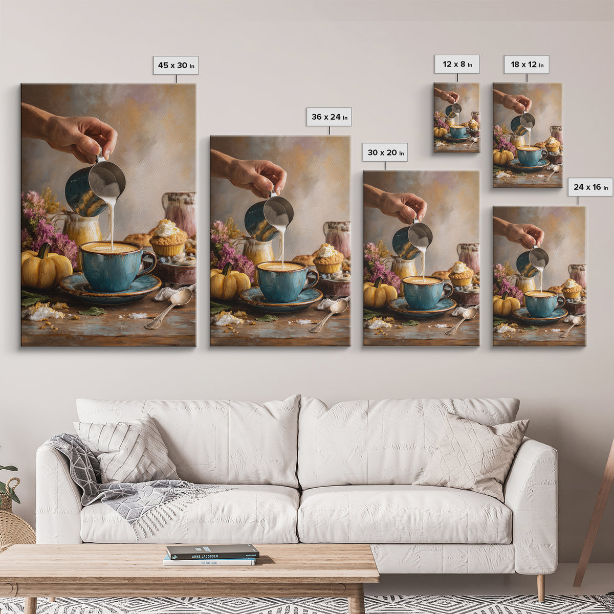 Barista Hands Pouring Milk into Espresso Framed Canvas Print, Coffee Shop Art, Kitchen Gift, Cafe Decor, Oil Painting, Cafe, CSA-2x3-53
