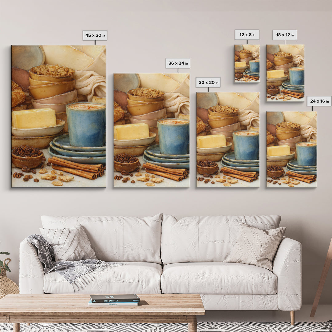 Cinnamon Sticks and Cappuccino Foam Still Life Framed Canvas Print, Coffee Shop Art, Cafe Decor, Abstract Art, Cafe, CSA-2x3-56