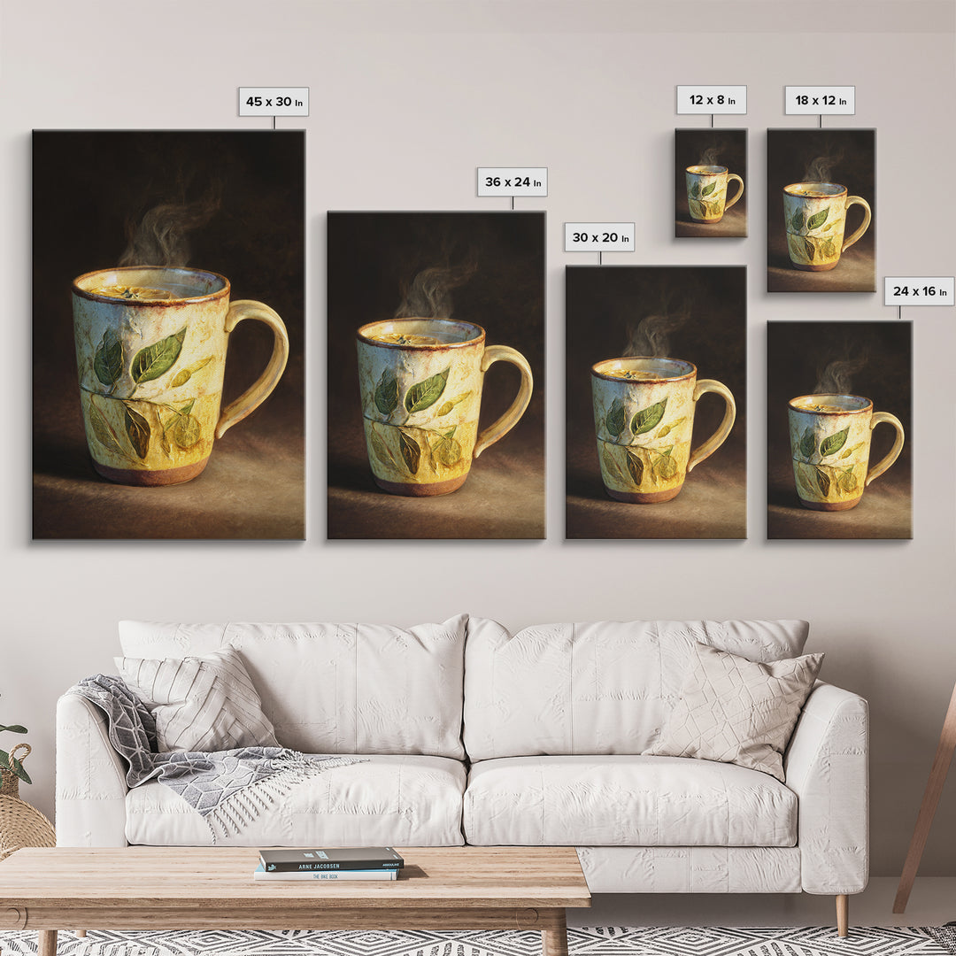 Espresso Cup with Rising Steam and Warm Canvas Print, Coffee Shop Art, Kitchen Wall Decor, Cafe Decor, Oil Painting, Cafe, CSA-2x3-57