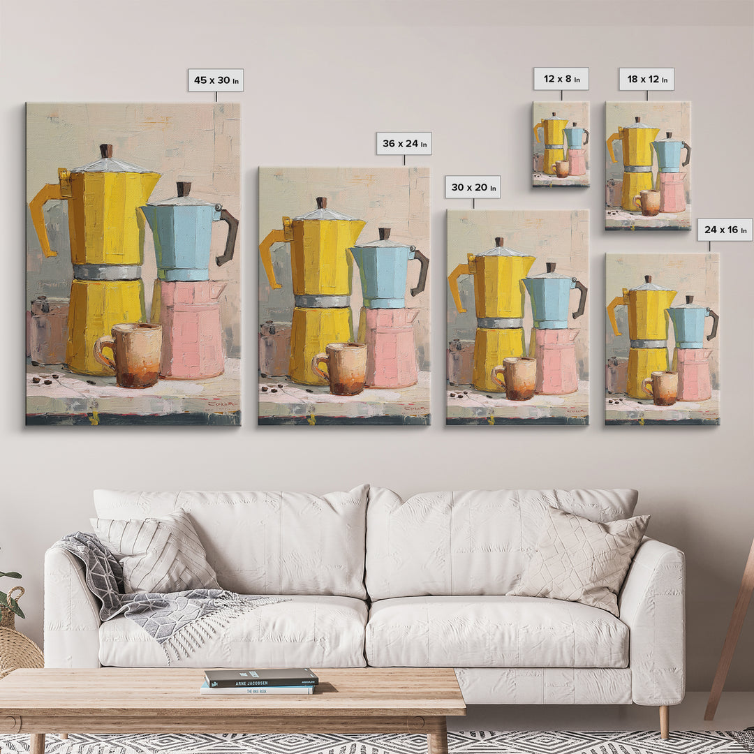 Mid Century Coffee Pot Framed Canvas Print, Coffee Shop Art, Minimalist Decor, Cafe Decor, Fine Art, Cafe, Kitchen Wall Art, CSA-2x3-6