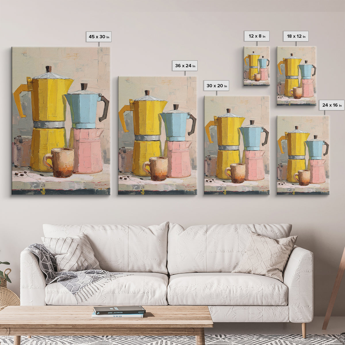 Mid Century Coffee Pot Framed Canvas Print, Coffee Shop Art, Minimalist Decor, Cafe Decor, Fine Art, Cafe, Kitchen Wall Art, CSA-2x3-6