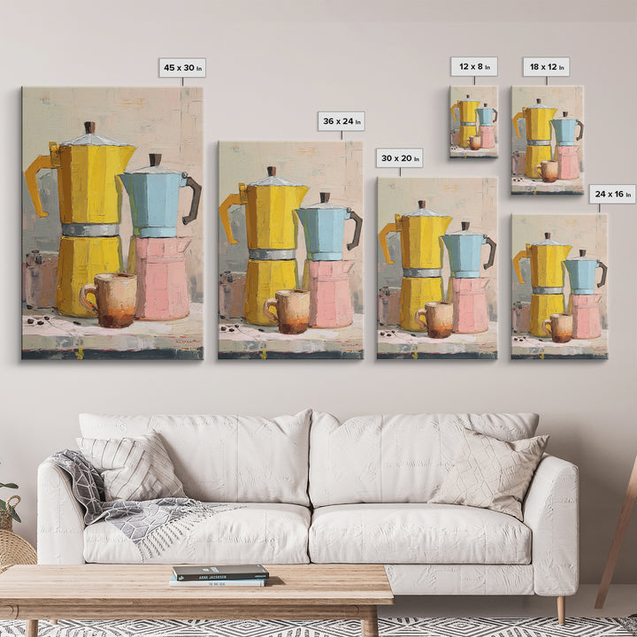 Mid Century Coffee Pot Framed Canvas Print, Coffee Shop Art, Minimalist Decor, Cafe Decor, Fine Art, Cafe, Kitchen Wall Art, CSA-2x3-6