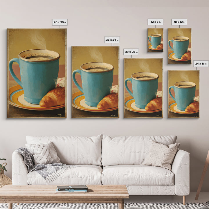 Retro Cafe Poster Coffee Cup Graphic Framed Canvas Print, Coffee Shop Art, Living Room Decor, Cafe Decor, Fine Art, Cafe, CSA-2x3-63