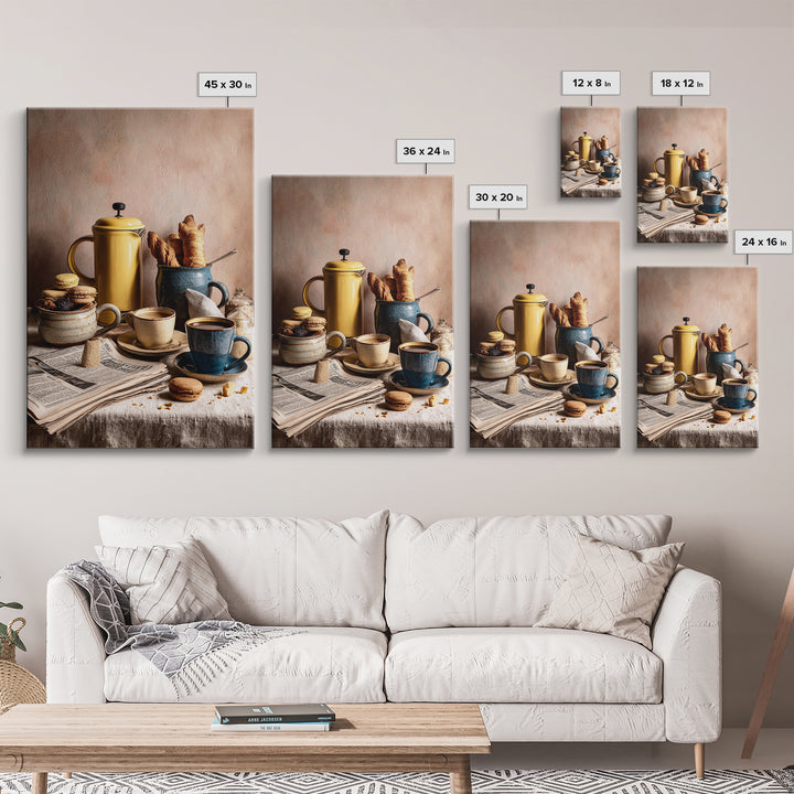 French Press and Morning Newspaper Without Readable Canvas Print, Coffee Shop Art, Digital Wall Art, Cafe Decor, Oil Painting, CSA-2x3-66