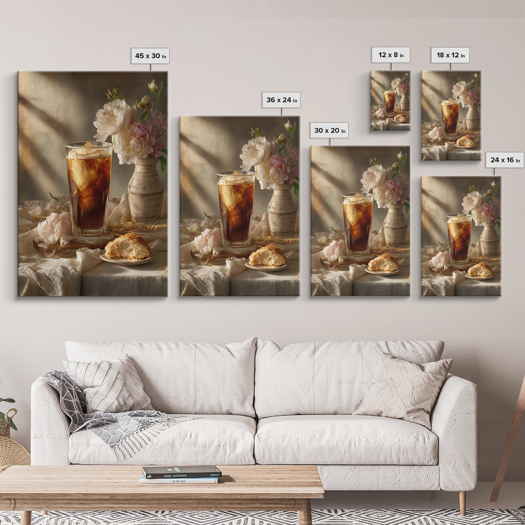 Iced Coffee Glass Canvas Print, Coffee Shop Art, Dark Academia Decor, Cafe Decor, Cafe, Whimsical Art, Coffee Wall Art, CSA-2x3-67